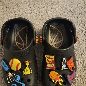 Black Clogs with Sports Charms